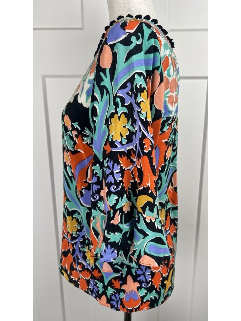 Maeve Anthropologie Silk Blouse Size 2 Floral Boho Top 3/4 Sleeve Keyhole Back - Picture 5 of 11